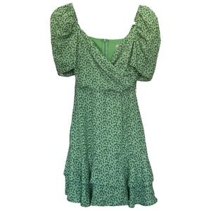 ASOS Women’s Short Puff Sleeve Cottagecore Green Floral Mini Dress‎  Sz 0
